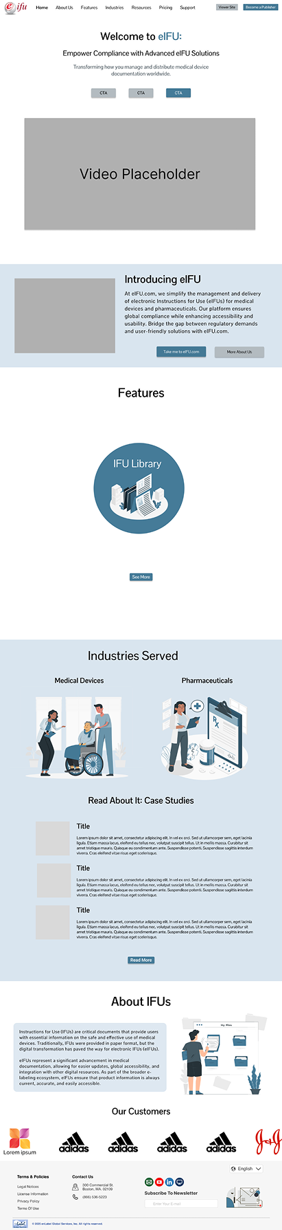 eIFU homepage wireframe