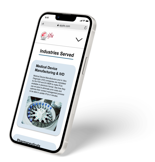 eIFU industries page mobile mockup