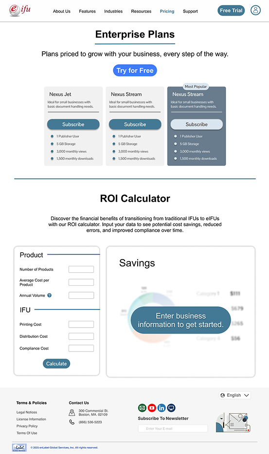 eIFU pricing page final — option emphasizing clear CTAs