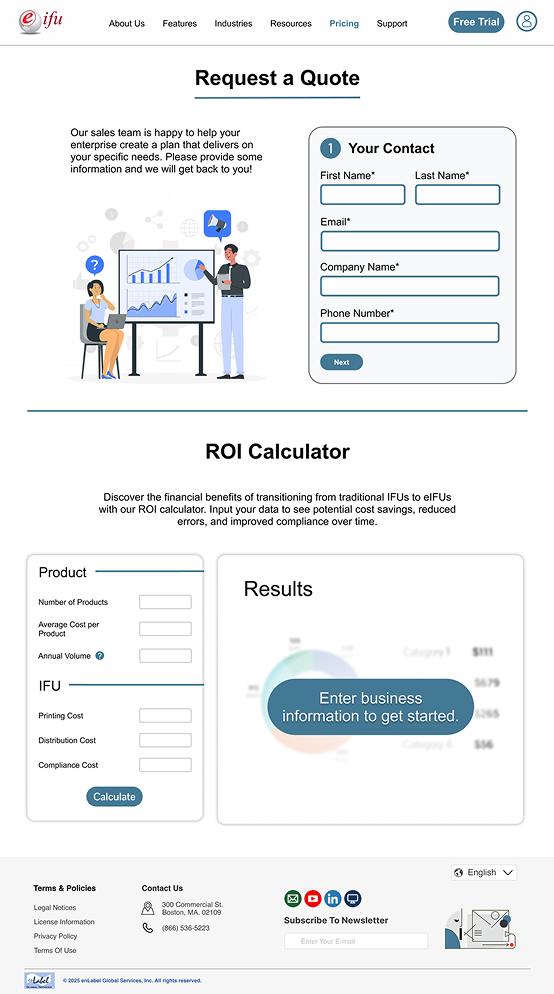 eIFU pricing page final — quote and validation-focused layout