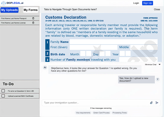 SkipLegal form assistance wireframe — bento layout with panels
