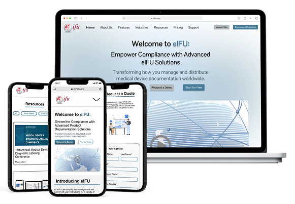 eIFU marketing website showing responsive laptop and mobile views